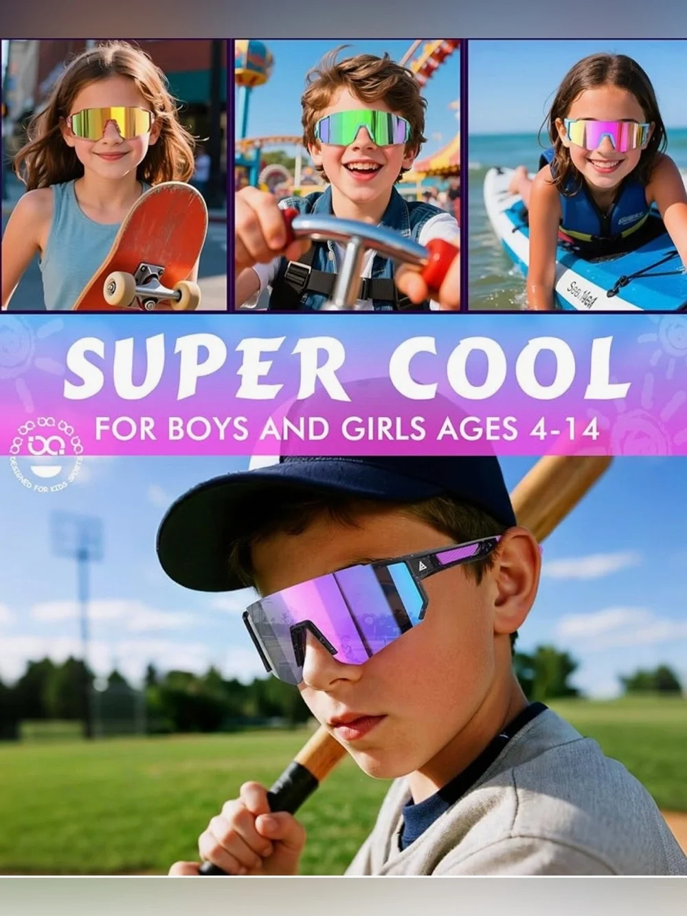 Kids Performance Sunglasses with Blue Mirror Lens - Black & White Speckle
